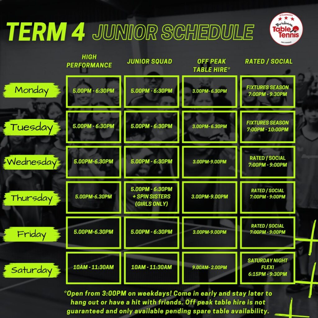 Term 4 Junior Schedule